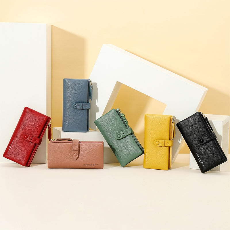 Simple Solid color fold Long Clutch Wallets Women Card Holder soft PU Pleather Zipper Pocket Purse Small Travel Wallet Ladies