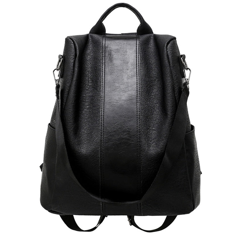 Large Capacity Shoulder Bags School Backpacks For Teenage Girl PU Leather Travel Shoulder Bag Black Bagpack