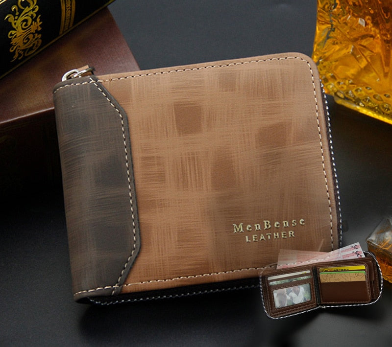 Men's wallet made of leather Wax oil skin purse for men Coin Purse Short Male Card Holder Wallets Zipper Around Money Bag