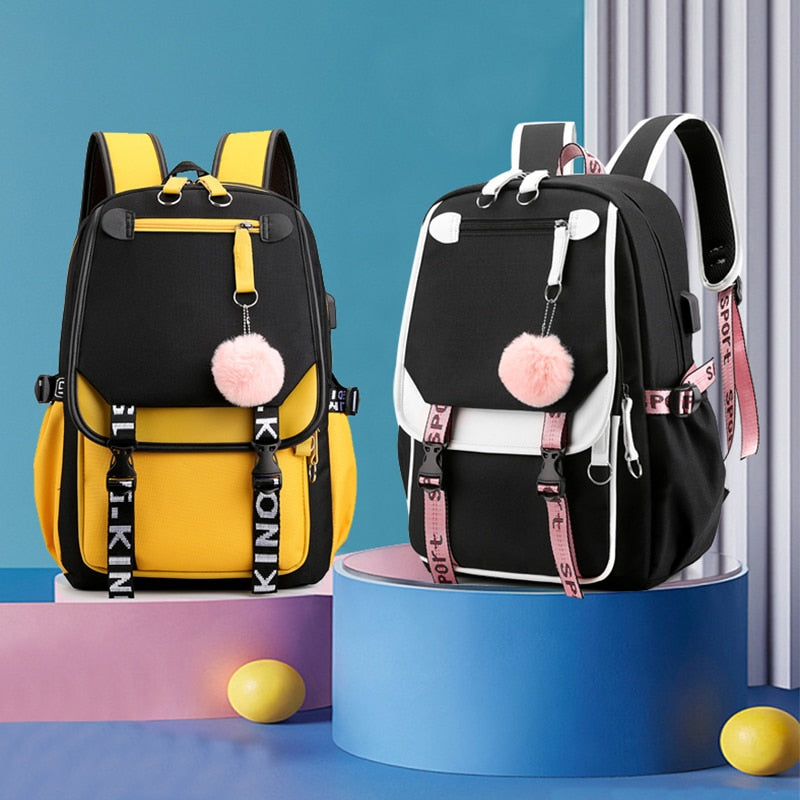 BPZMD Women girls School Backpacks Anti Theft USB Charge Backpack Waterproof Bagpack School Bags Teenage Travel Bag