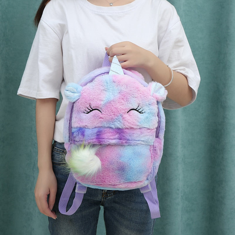 Cute Cartoon Backpack Girl Plush Unicorn Backpacks Cute Fashion Fur Backpacks Children Schoolbag Kids Gift Book Bag