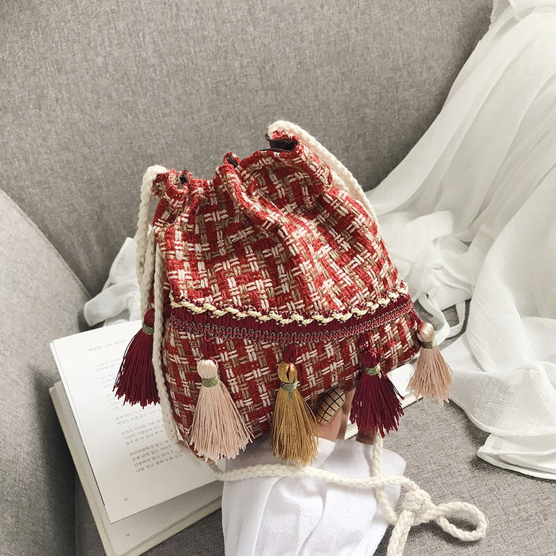 Luxury Handbags Women Bags Designer Mori Small Bag Chinese Style Messenger Shoulder Bag Costume Cloth Purse Tassel Bucket Bag