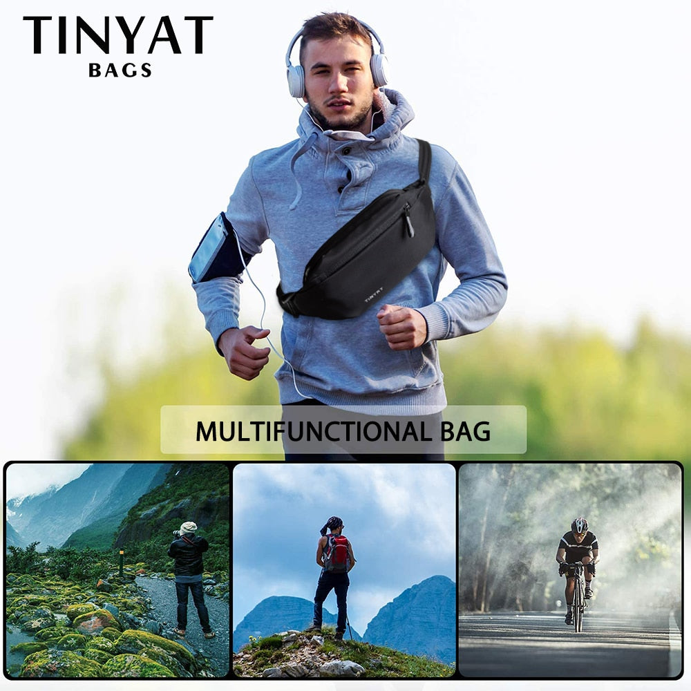 TINYAT Men 's Chest Bag Anti-thef New Multifunction PU Waist Bag for Sports Male Waterproof Outside Fanny Bag pack Shoulder Bag