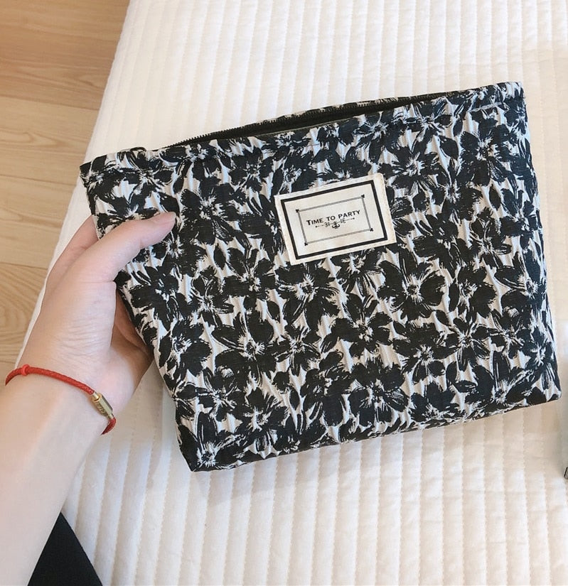 1Pcs Floral Cosmetic Bag Case Cotton Fabric Makeup Organizer Women Girl Necesserie Beauty Storage Case Large Travel Toiletry Bag