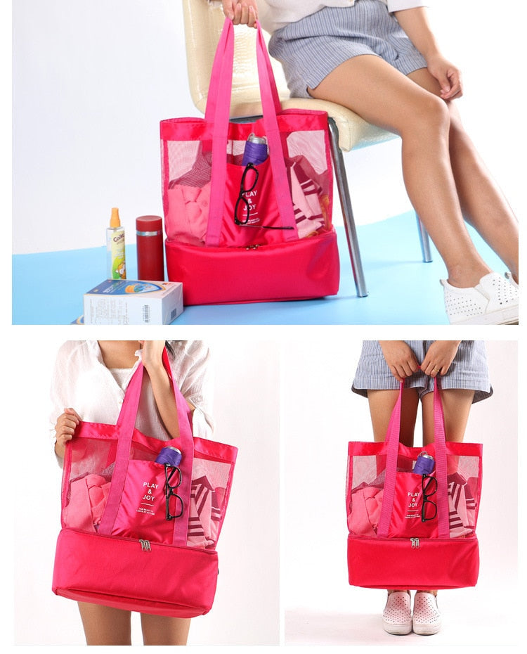 High Capacity Women Mesh Transparent Bag Double-layer Heat Preservation Large Picnic Beach Bags