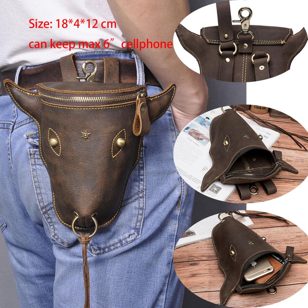 Real Leather men Casual Design Small Waist Bag Cowhide Fashion Hook Bum Bag Waist Belt Pack Cigarette Case 5.5" Phone Pouch 1609