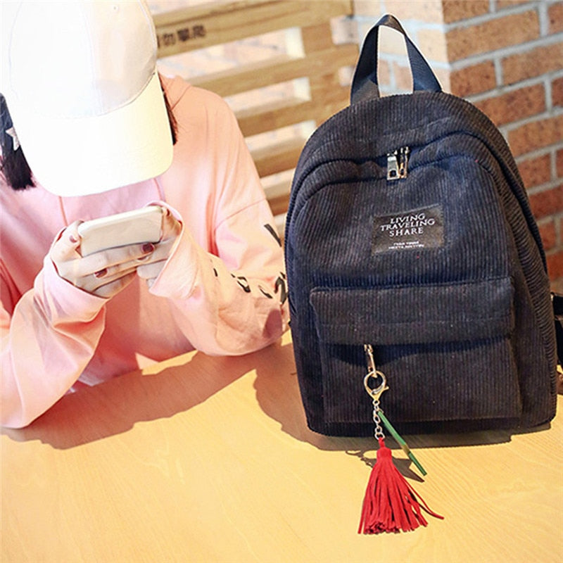 Women Mini Corduroy Backpack Female Eco Simple Canvas Backpacks Ladies Elegant Small Travel Bags Backpack For Teenage Girls