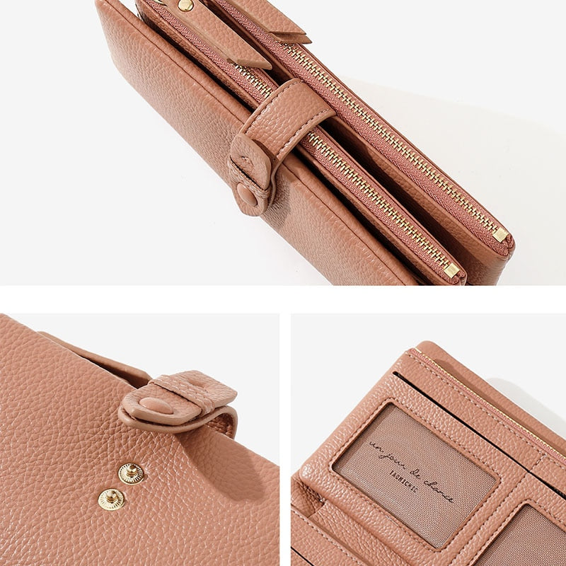 Simple Solid color fold Long Clutch Wallets Women Card Holder soft PU Pleather Zipper Pocket Purse Small Travel Wallet Ladies