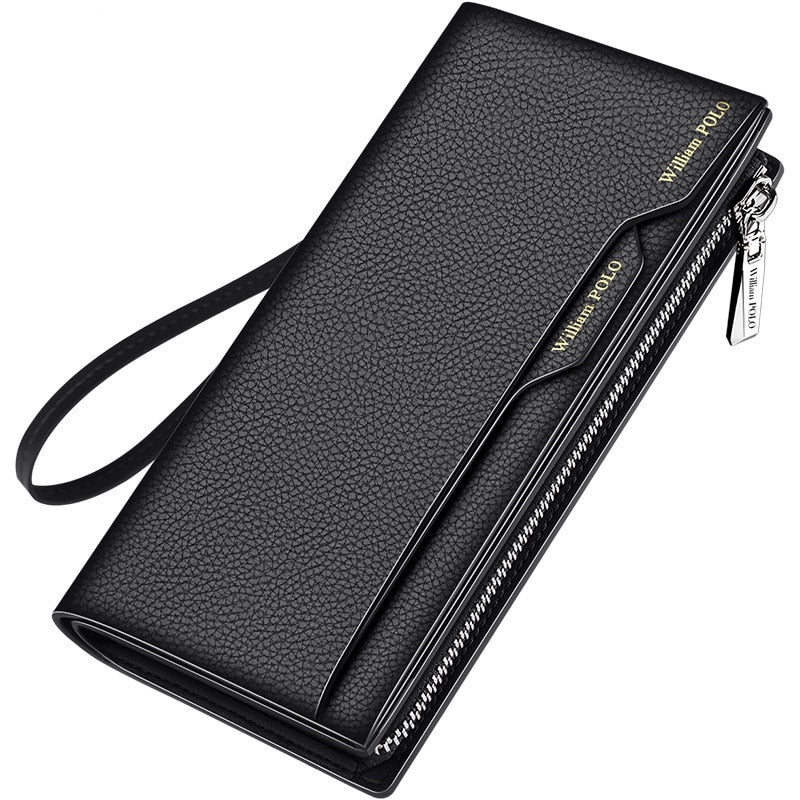 WilliamPOLO Male Genuine Leather Wallets Men Wallet Credit Business Card Holders Fashion Mobile Phone Bag zipper Purse Handbag