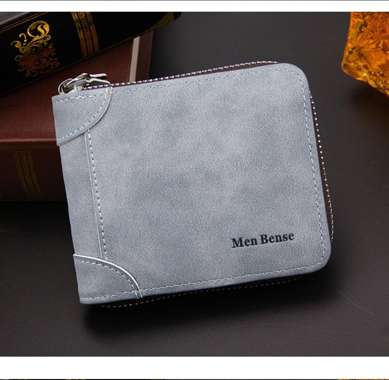 Men's wallet made of leather Wax oil skin purse for men Coin Purse Short Male Card Holder Wallets Zipper Around Money Bag