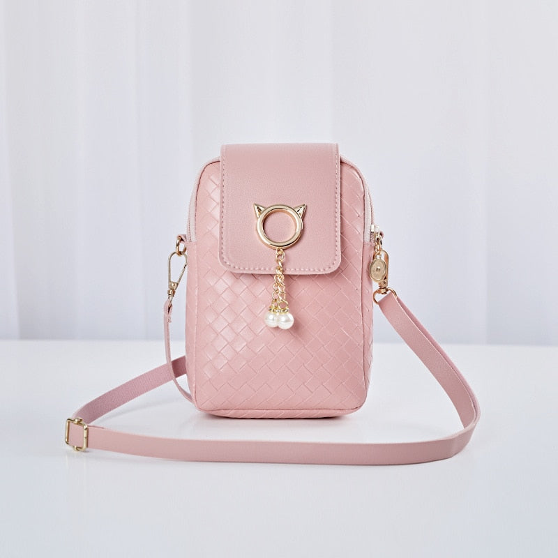 Spring Summer Mini Cross-body Mobile Phone Shoulder Bag Woven Pearl Tassel Cover-style Female Bag Shoulder Diagonal Bag