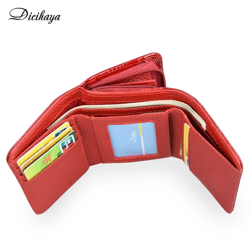 DICIHAYA Short Wallet Women Coin Wallets Red Coin Purse Genuine Leather Lady Zipper Design With Coin Purse Pockets Small Wallet