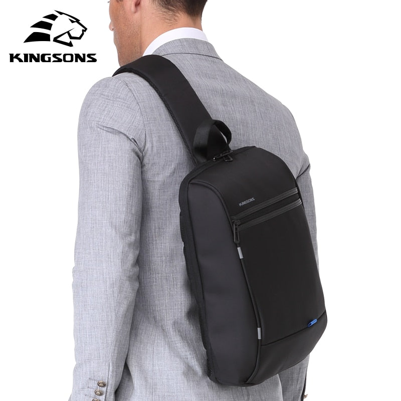 Kingsons 13'' Chest Bag Black Single Shoulder Bags With USB Charging Waterproof Nylon Crossbody Bags Messenger Bags Hot-selling