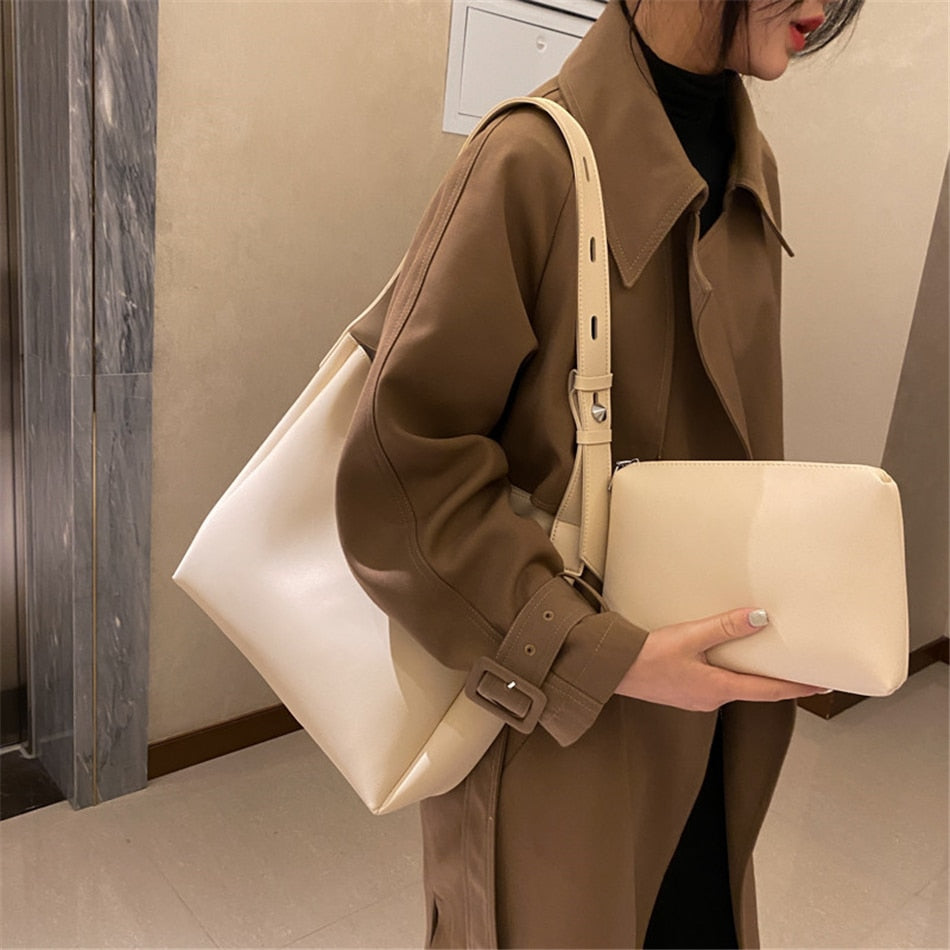 2 Sets Casual Tote Bags PU Leather Shoulder Bags for Women Fashion Female Travel Bag Designer Luxury Lady Underarm Bag Brand Sac