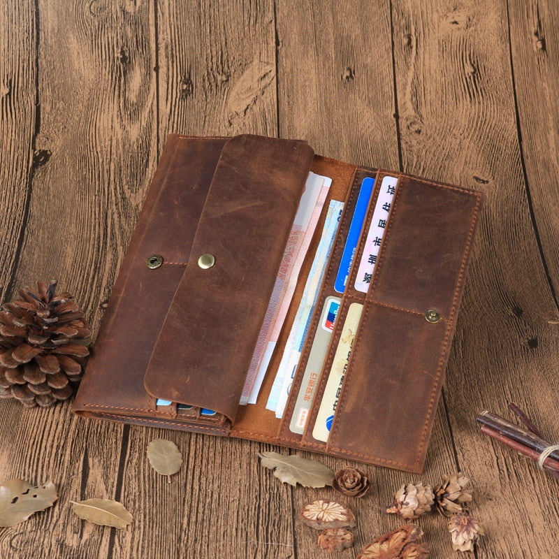 Vintage Men's Long Wallet Man Genuine Leather Purse Clutch Wallets First Layer Real Leather Multi-Card Retro Card Holder Wallets