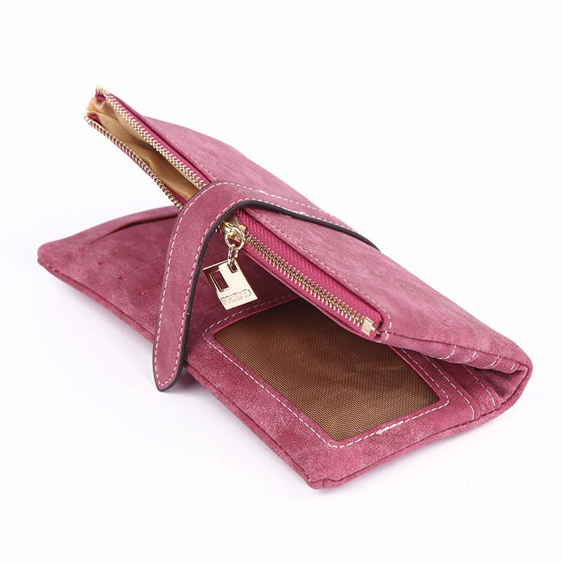 Geestock Women Long Wallets Coin Purse PU Matte Two Fold Wallets Zipper Mobile Phone Design Card Holder Ladies Clutches Wallet