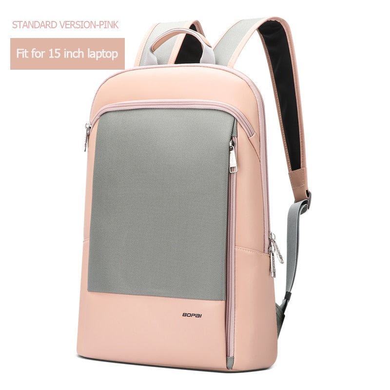 BOPAI Slim Laptop Backpack Men 15.6 Inch Pack Office Work Women Bagpack Business Anti Theft Unisex Black Thin Light Backpacking