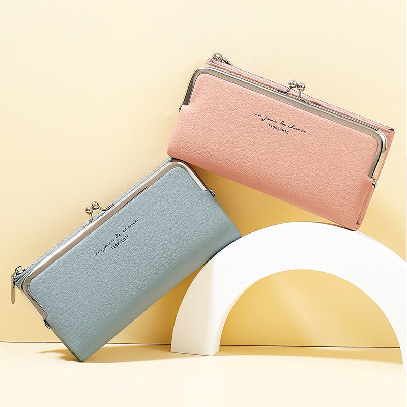 Comfortable Contracted Style Long Wallets For Women Soft PU Leather Coin Purses Ladies Sweet Design Card Holder Purses Cartera
