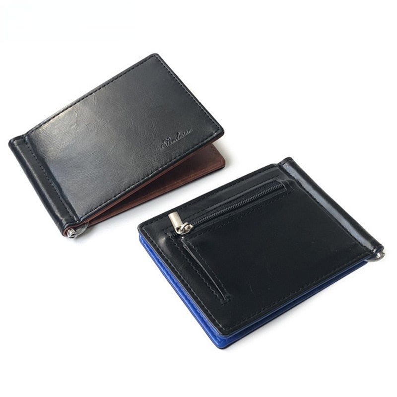New arrival Slim Men's Leather Money Clip Wallet With Coin Pocket Bank Card Slots A Metal Clamp Cash Holder Purse For Man