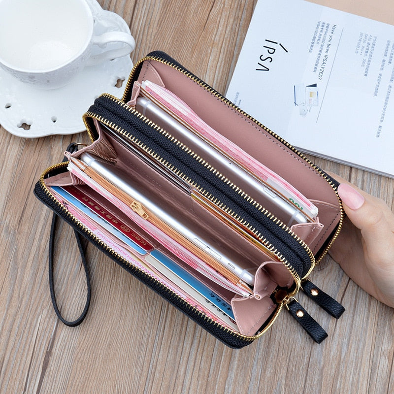 Women's wallet New Phone Purses Big Female Purse Leather Brand Retro Ladies Long Woman Wallets Card Clutch Double Zipper