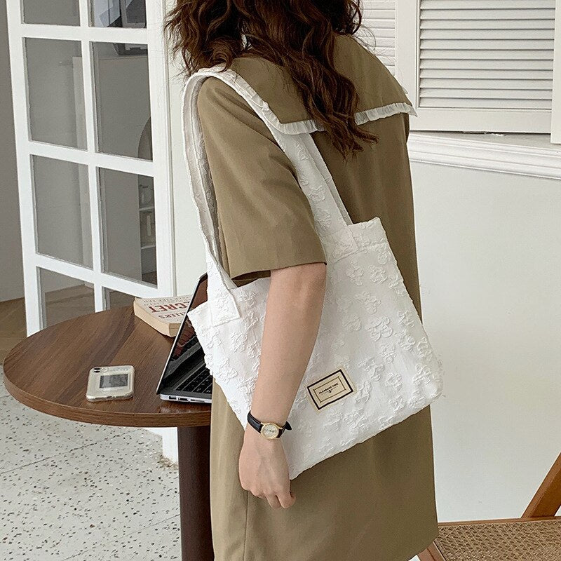 Youda Retro Literature Embroidery Embroidered Shoulder Handbag Student Class Large-capacity Casual Ladies Shopping Bag Open