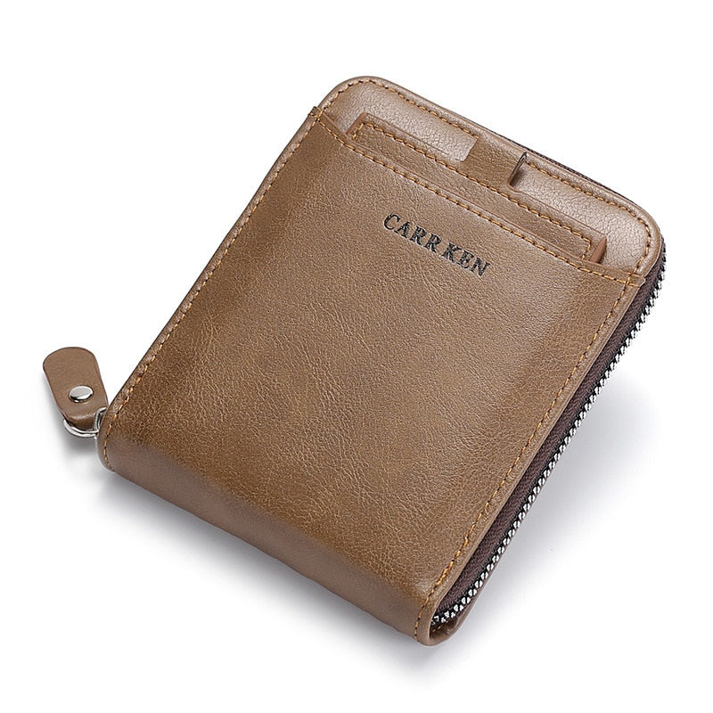 Men's wallet made of leather Wax oil skin purse for men Coin Purse Short Male Card Holder Wallets Zipper Around Money Bag