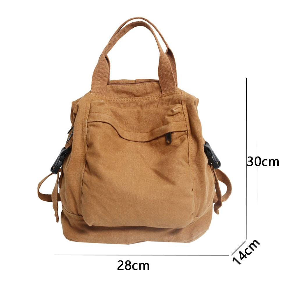 School Bag Student Shoulders Large Capacity Khaki Backpack Fashion Canvas Backpacks Female College Teen Computer Bag Mochila