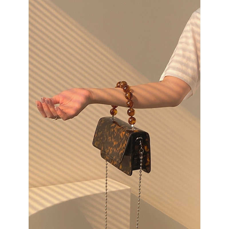 Women's Clutch Purse Female Vintage Beaded Chain Shoulder Crossbody Bags Fashion Ladies Small Square Handbags Tote Bag Bolsos
