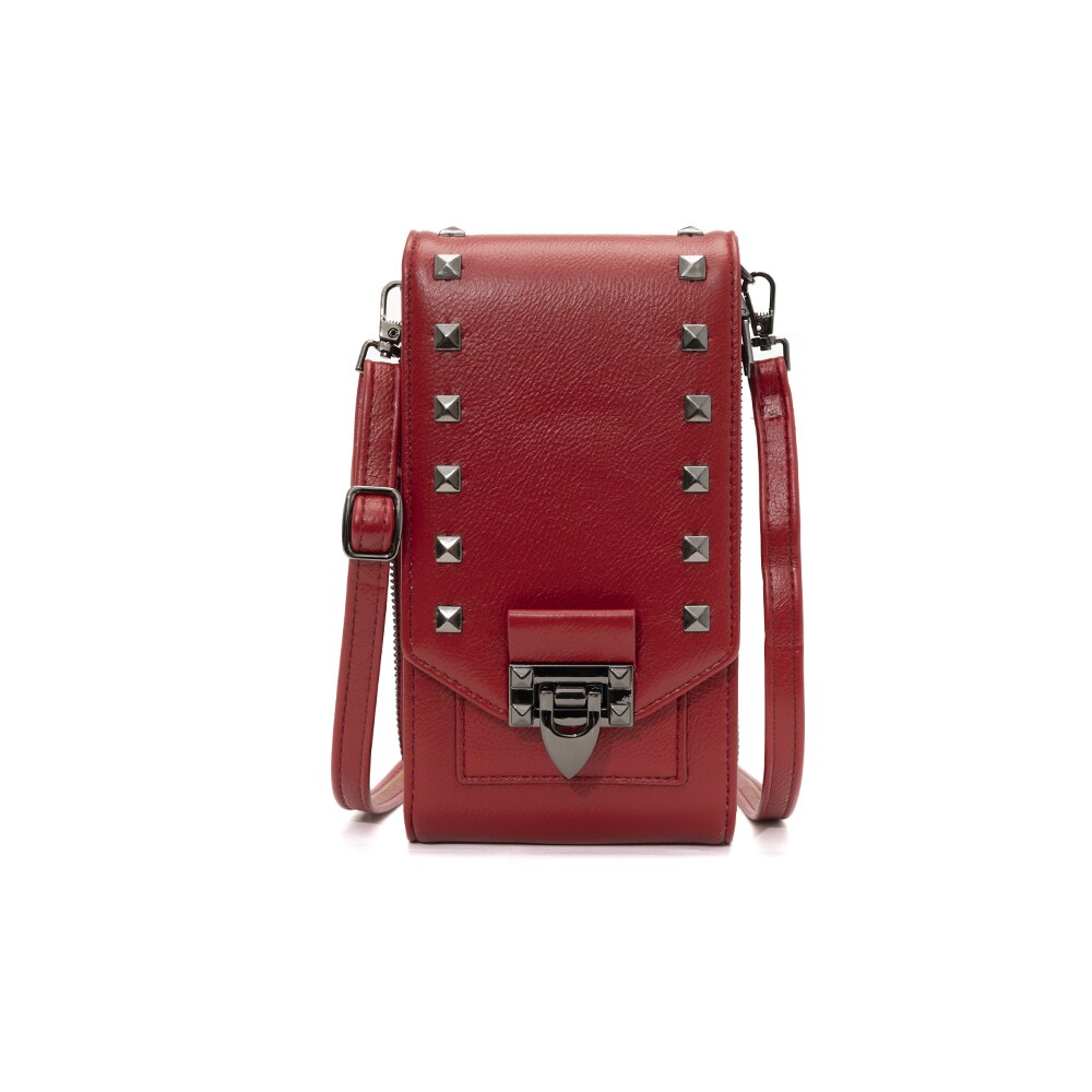 Women Soft Leather Rivet Wallets Cell Phone Purse Crossbody Shoulder Strap PU Handbag For Female Cheap Women Messenger Bag