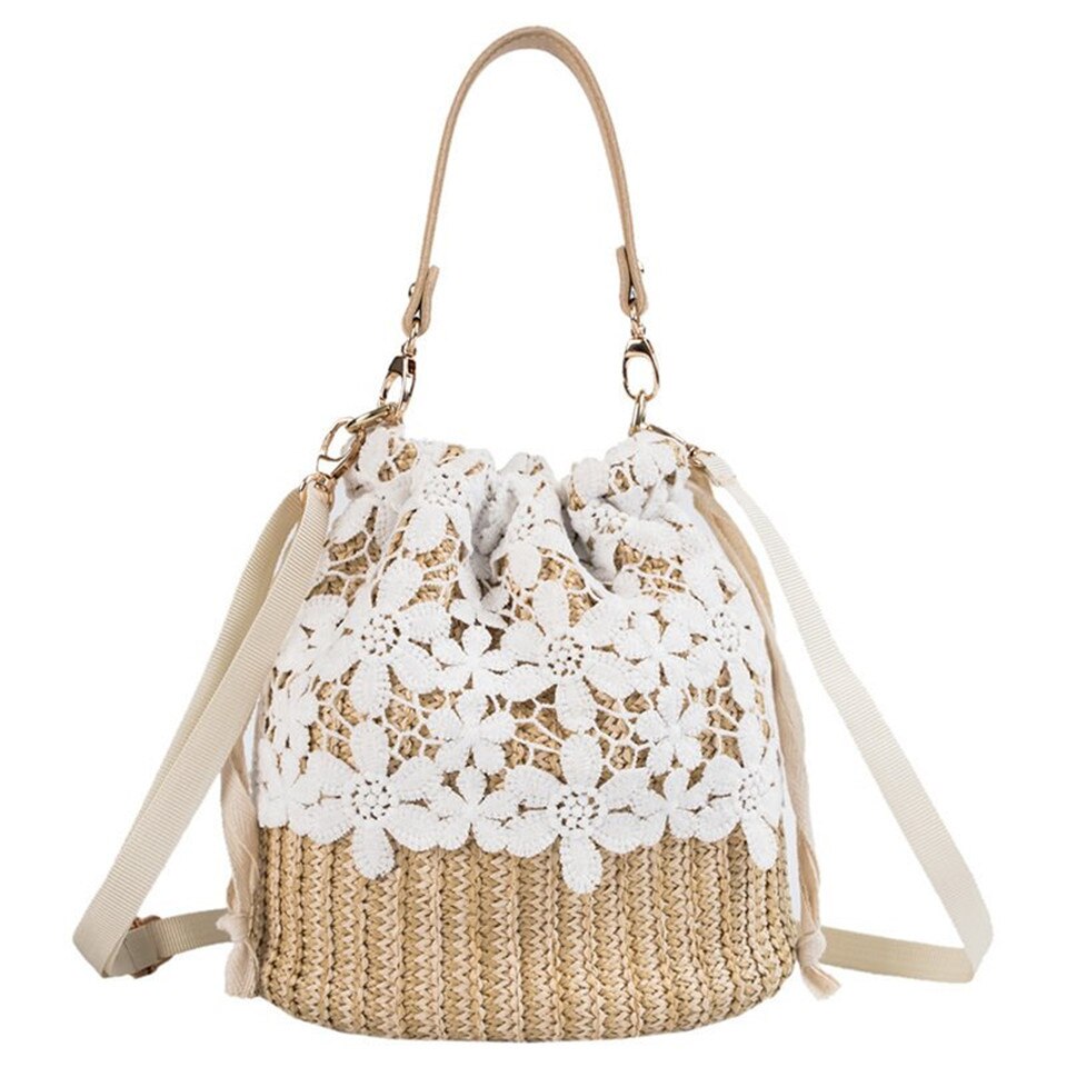 Summer Lace Woven Shoulder Fashion Bucket Women'S Bag