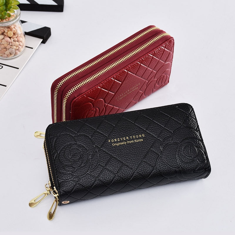 Women's wallet New Phone Purses Big Female Purse Leather Brand Retro Ladies Long Woman Wallets Card Clutch Double Zipper