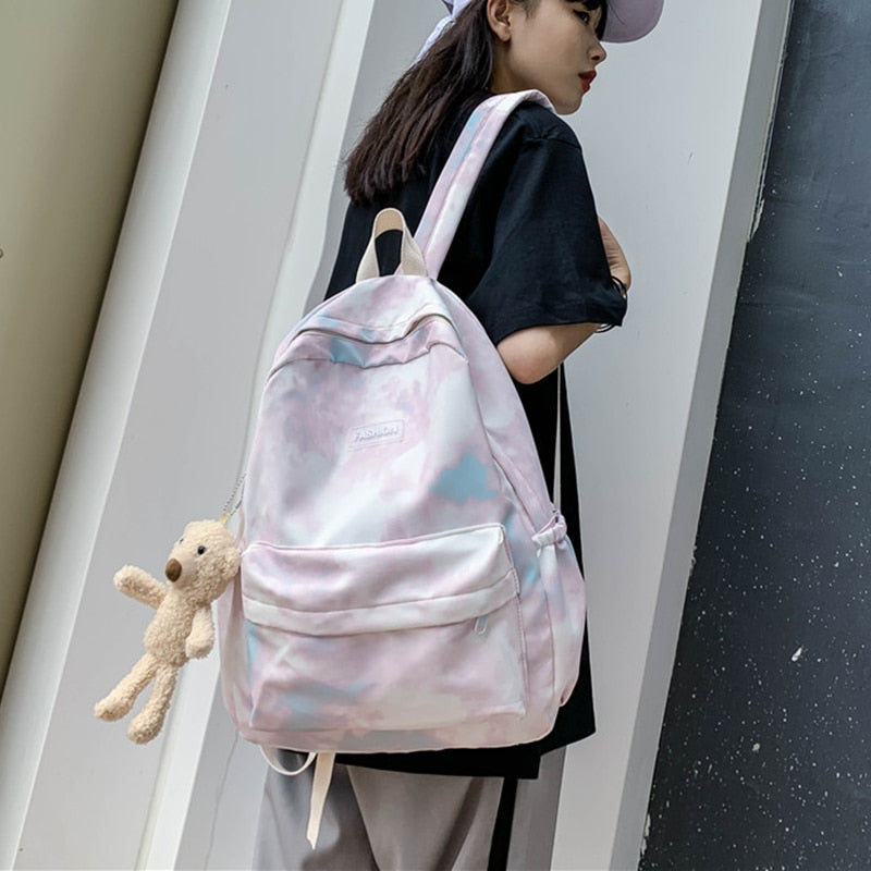New Tie-dye Canvas Women Backpack Female Lovely Travel Bag Teenage Girls High Quality Schoolbag Lady's Knapsack Small Book Bag