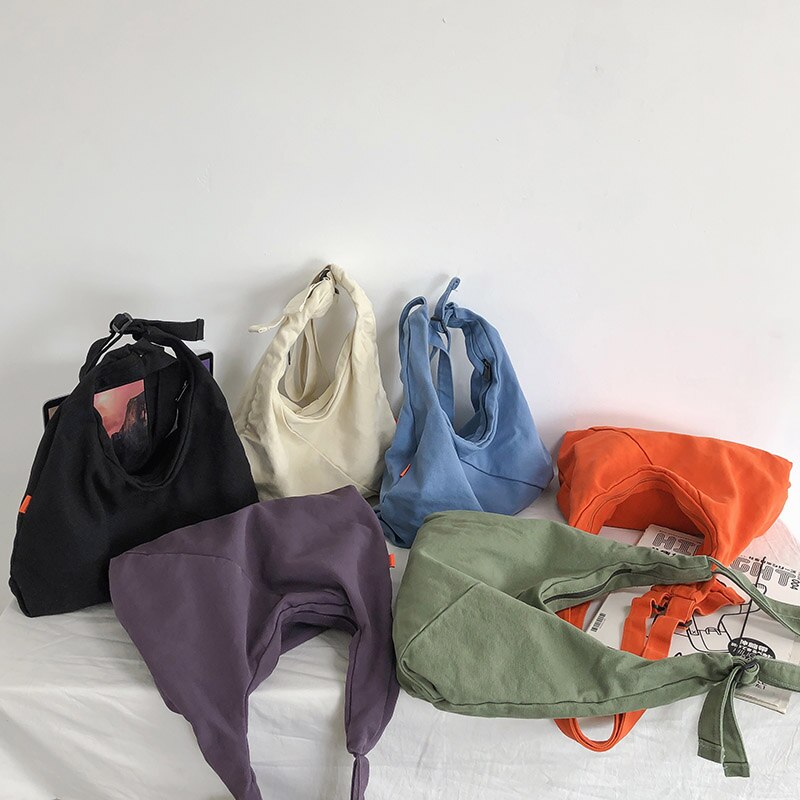 HOCODO Fashion Solid Color Women Bag Canvas Schoolbag For Teenage Girl Travel Shoulder Bag Casual Crossbody Bag Student Bookbag