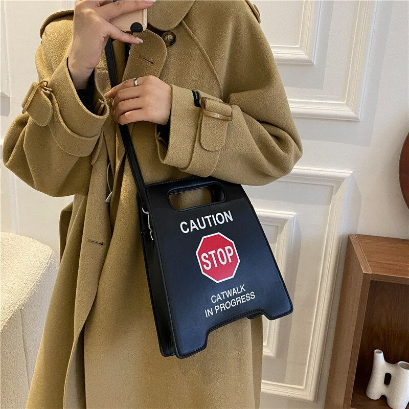 Young Girl Crossbody Bag Creative Caution Letters Sign Handbag Cute Fluorescence Color Shoulder Bags For Women Clutches