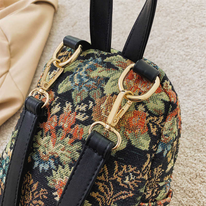Vintage Flower Embroidery Canvas Backpacks Women Mini Ethnic Backpack Handmade Embroidered Knapsack Female Small Travel Rucksack