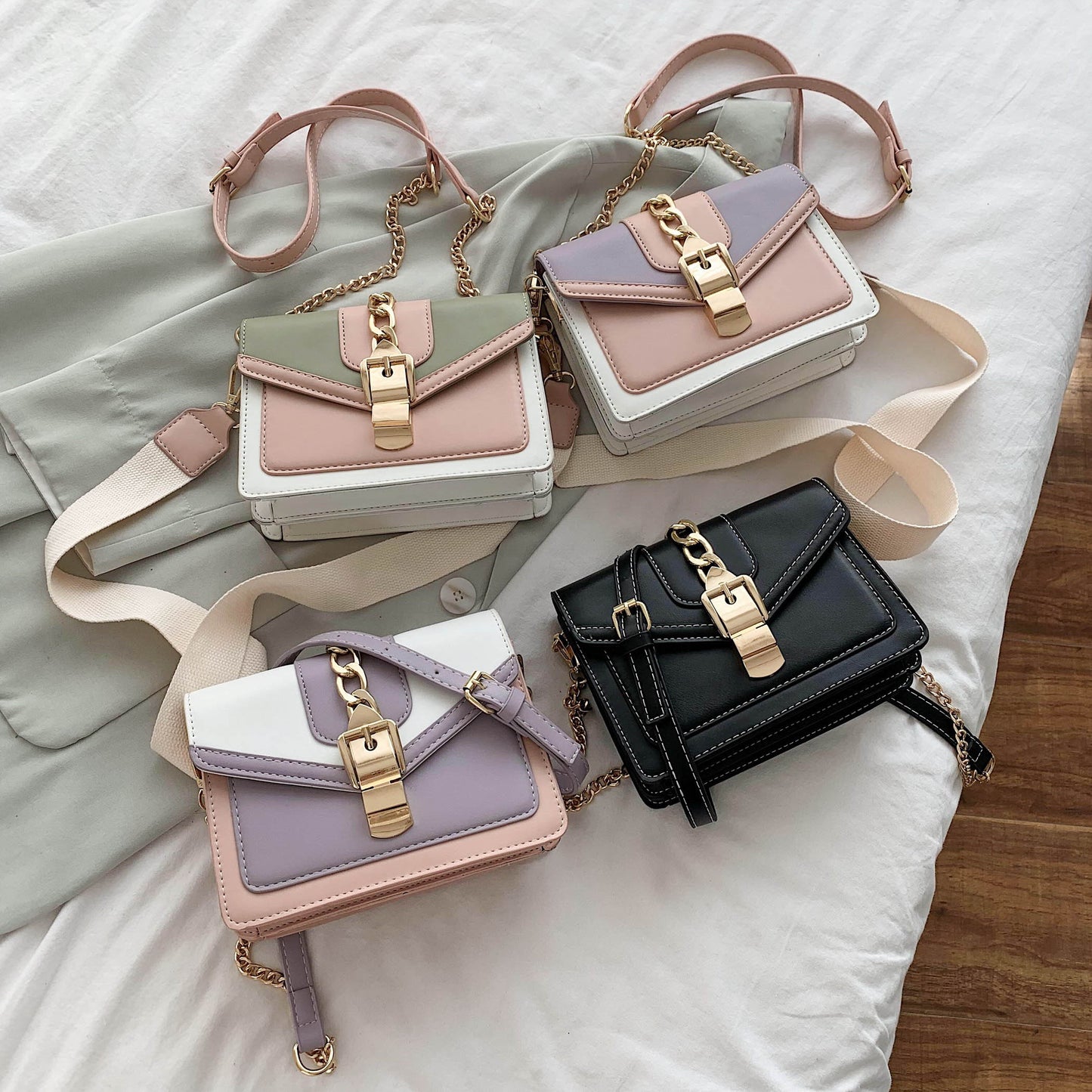 Contrast Color PU Leather Crossbody Bags For Women Summer Travel Small Handbag Shoulder Simple Bag Ladies Cross Body Bag