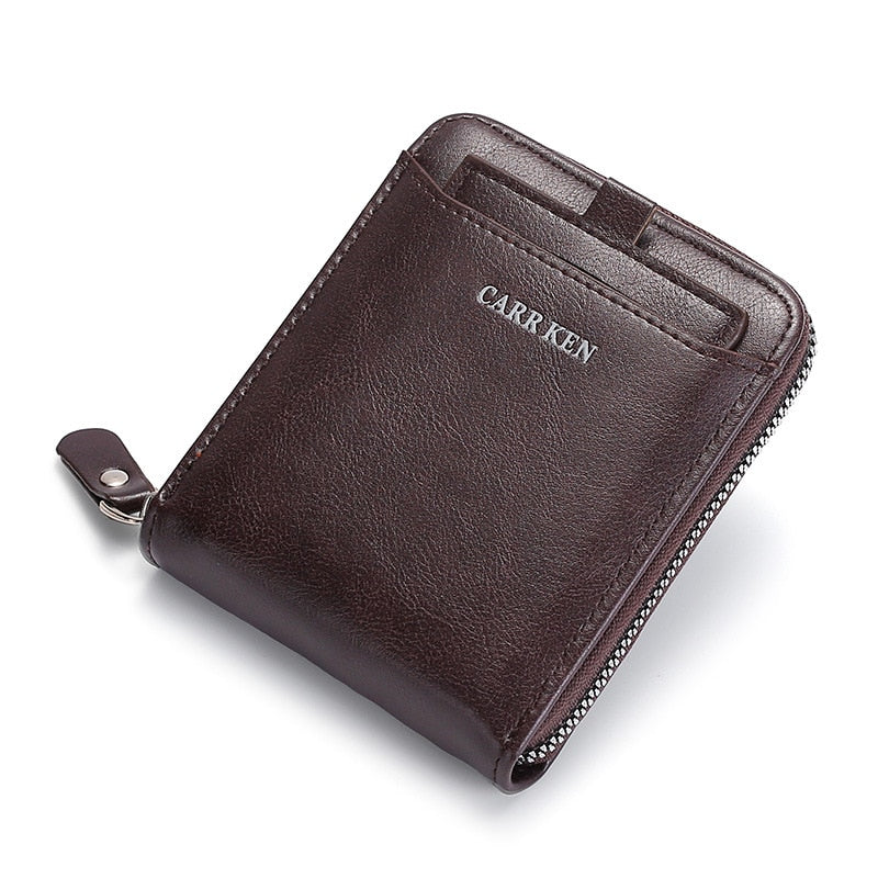 Men's wallet made of leather Wax oil skin purse for men Coin Purse Short Male Card Holder Wallets Zipper Around Money Bag