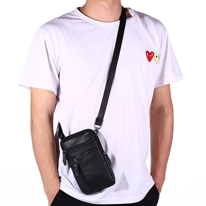1 PCS Men's leather mobile phone bag messenger bag chest bag wallet multifunctional mobile phone bag coin purse messenger bag