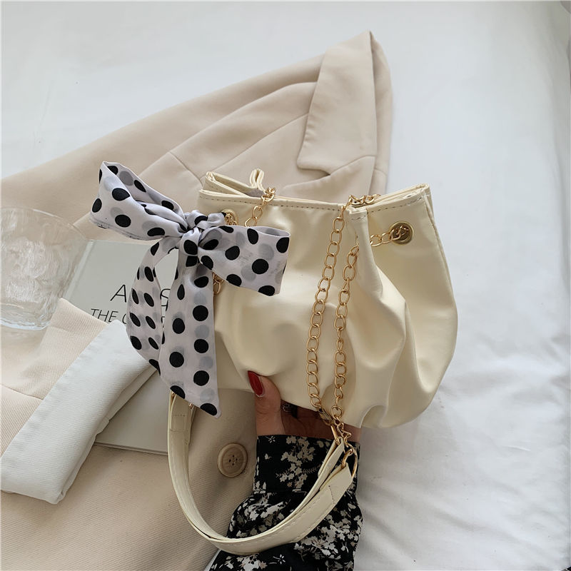 Pleated Shoulder Bags Women Ribbons Bow Bucket Stylish New Arrival Underarm Cross Body Elegant Party Street Chic Bolsa Practical