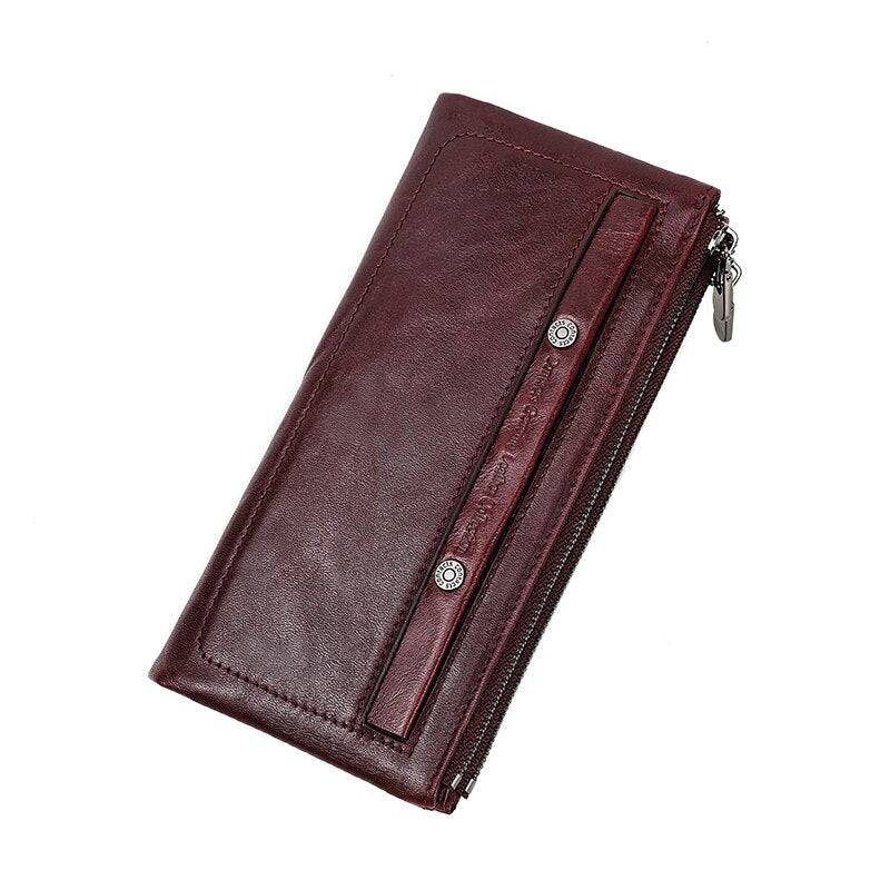 Contacts Genuine Leather Wallet For Women Clutch Long Bifold Female Purses Double Zipper Pocket Card Holder Wallets Money Bag