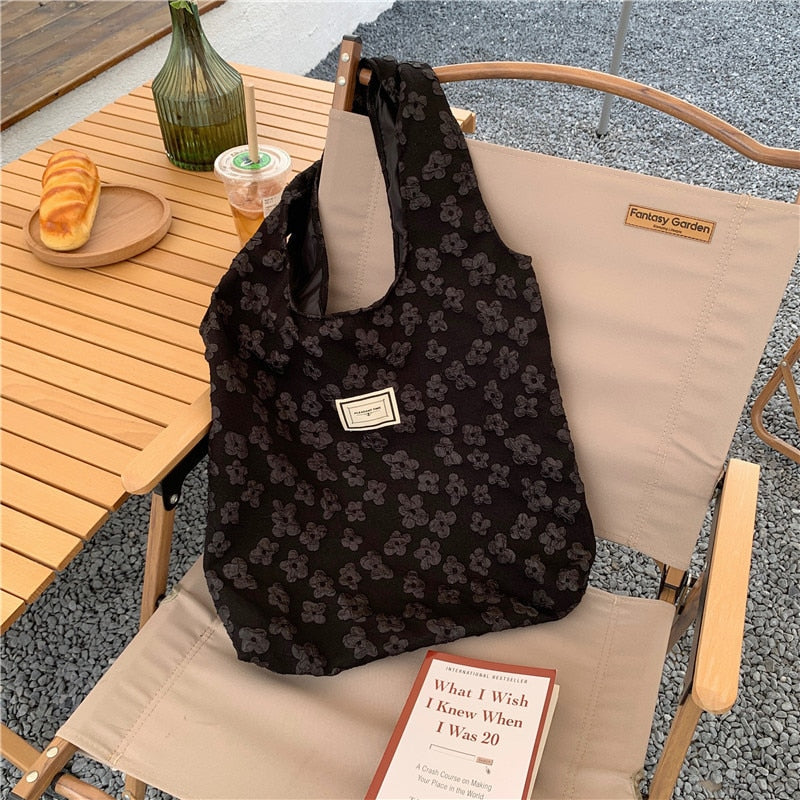 Youda Retro Literature Embroidery Embroidered Shoulder Handbag Student Class Large-capacity Casual Ladies Shopping Bag Open