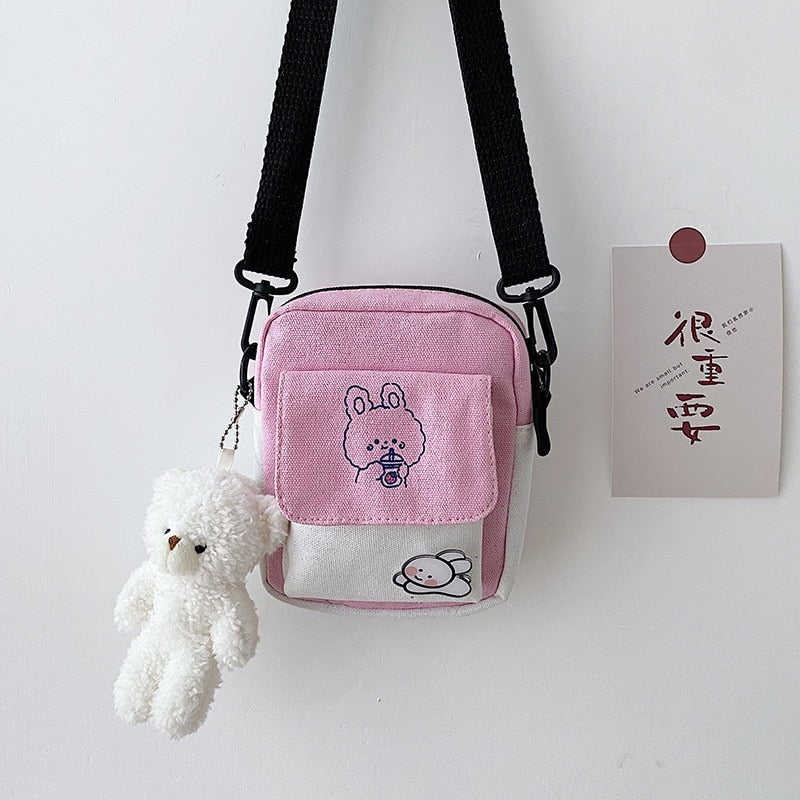 Canvas Shoulder Women's Bag Small Korean Fashion Messenger Crossbody Bag for Girl Students Cotton Cloth Female Handbags Bolsas