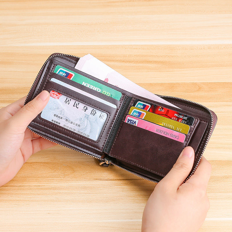 New Vintage Short Mens Wallet High Quality Business Purses Retro Small Leather Wallet Men Luxury Card Holder Zipper Coin Purse
