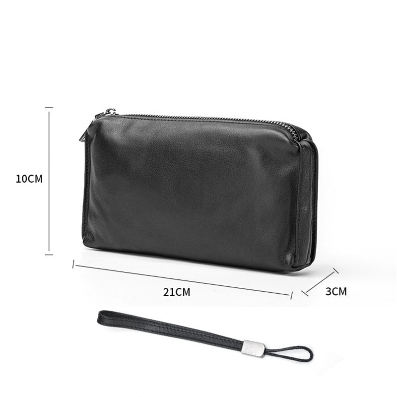 AETOO Men's handbags, men's leather soft leather casual handbags, long zip-up wallets, leather mobile phone bags