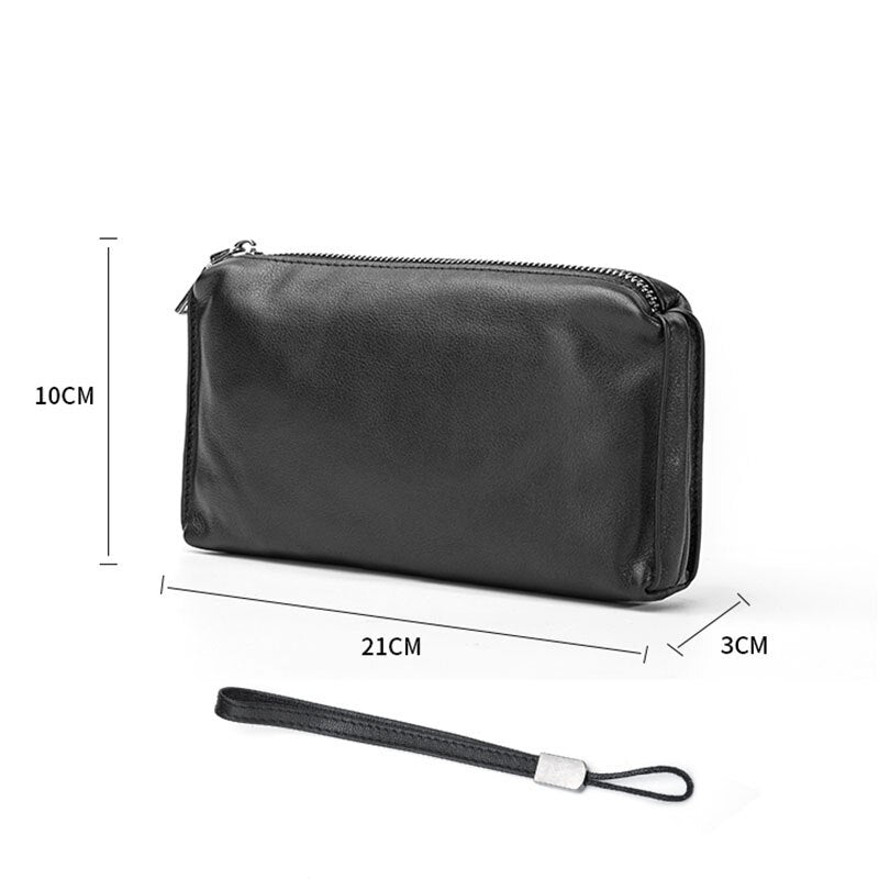 AETOO Men's handbags, men's leather soft leather casual handbags, long zip-up wallets, leather mobile phone bags