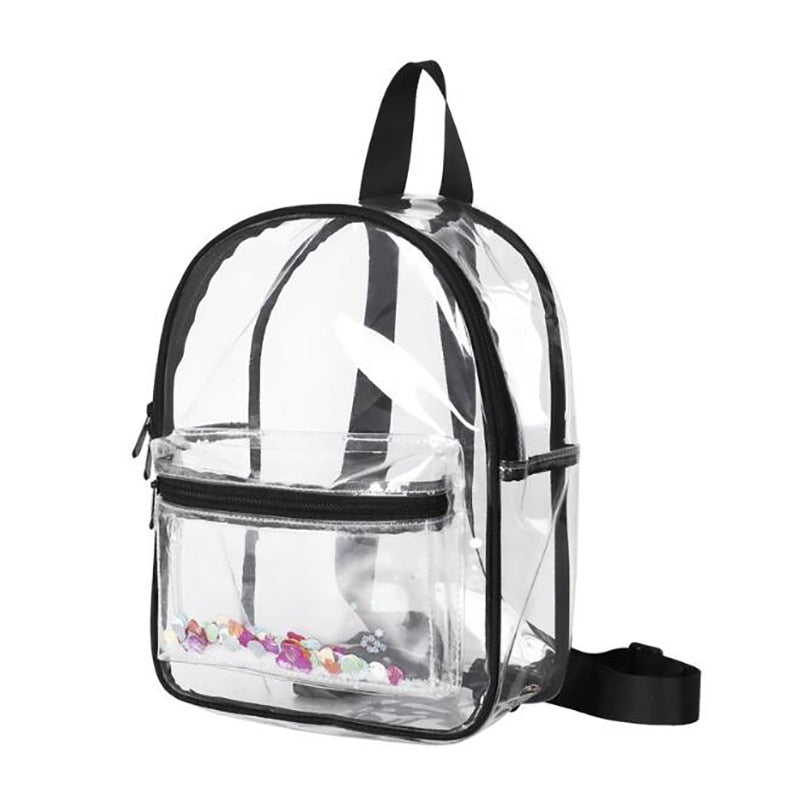 Fashion Waterproof PVC Bag Light green transparent Sequin Bag Backpacks Women School Bags for Adults and Students