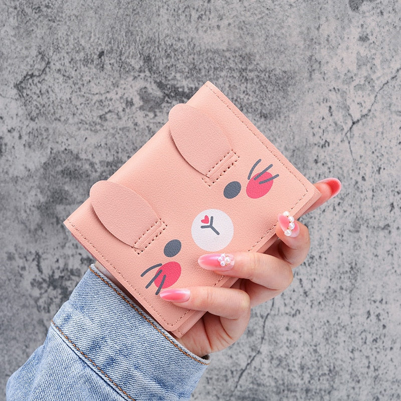 Short Wallets Student Cute Cartoom Purses Women Fashion Pattern Women's Mini Solid Color Tri-fold Student Wallet Card Holder
