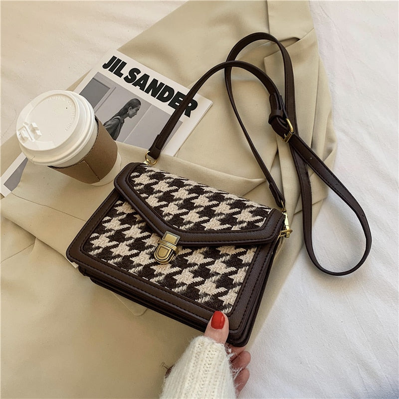 с доставкой Houndstooth Crossbody women's bag Winter Shoulder Handbags Female Luxury Trending goose foot Bag and Purses