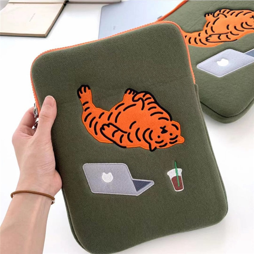 13 Inch Green Tiger Laptop Tablet Case For Macbook Ipad Pro Retina 9.7 10.8 11 14 15 15.6 inch Notebook Huawei Ipad Sleeve Bag