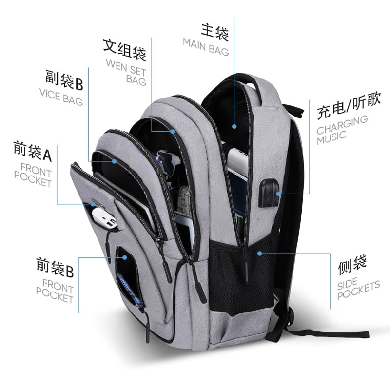 Men USB Charging Laptop Backpack 15.6inch Multifunctional High School College Student Backpack Male Travel Business Bag pack